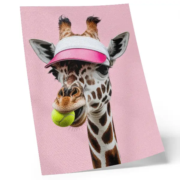 Lámina artística de jirafa con gorra y pelota de tenis de alta calidad