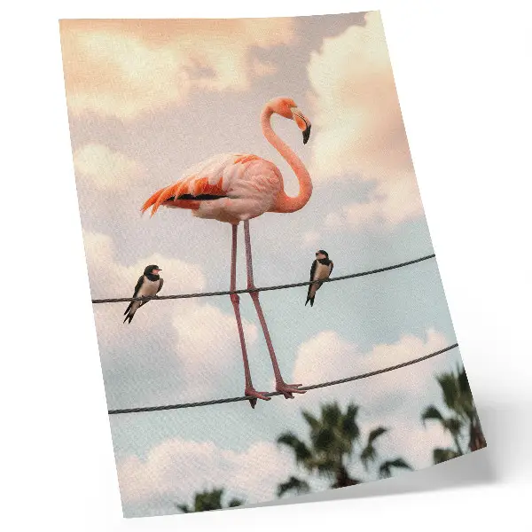 Lienzo decorativo moderno diseño con nubes y flamencos naturales
