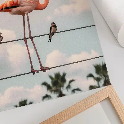 Lienzo decorativo moderno diseño con nubes y flamencos naturales