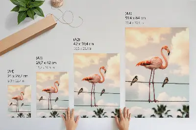 Lienzo decorativo moderno diseño con nubes y flamencos naturales