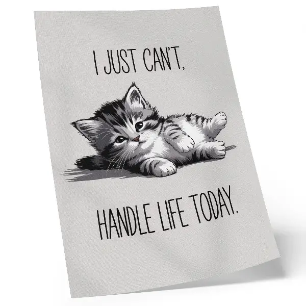 Póster un gatito sobre un fondo gris en estilo minimalista