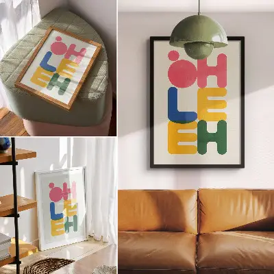 Lámina artística de alta calidad diseño de letras geométricas en colores vivos