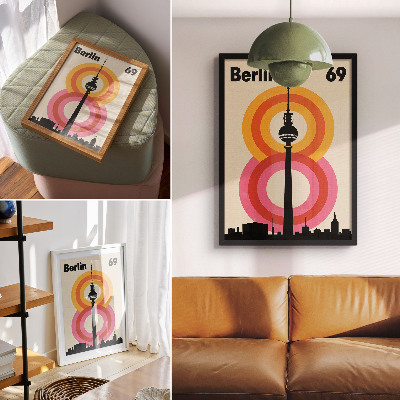 Lienzo decorativo moderno Torre de ambiente retro, círculo de anillos coloridos