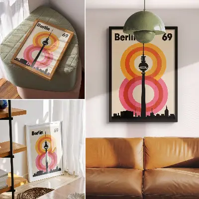 Lienzo decorativo moderno torre de ambiente retro con diseño de círculo de anillos coloridos