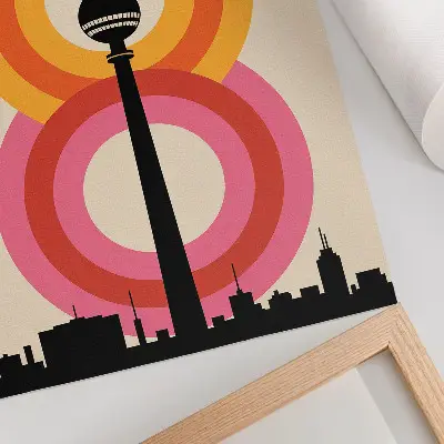 Lienzo decorativo moderno torre de ambiente retro con diseño de círculo de anillos coloridos