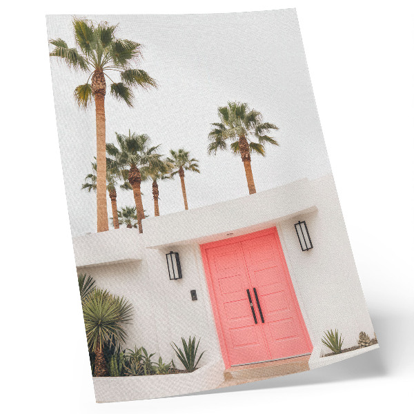 Póster Palmeras, arquitectura moderna, colores vivos