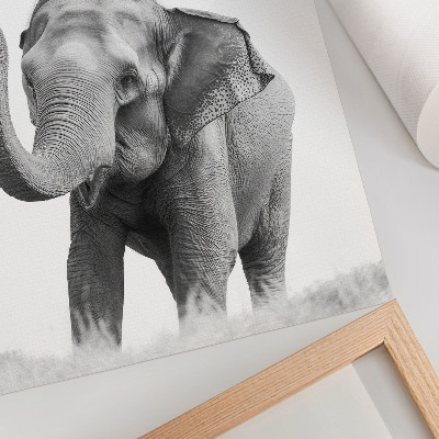 Lámina artística de alta calidad un elefante monocromático con la trompa levantada