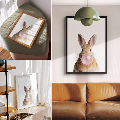 Póster con colores saturados Conejos, animales, chicle rosa