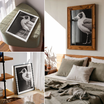 Lienzo decorativo moderno con diseño minimalista de pájaro en blanco y negro