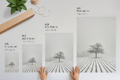 Póster Árbol en la nieve, paisaje invernal minimalista