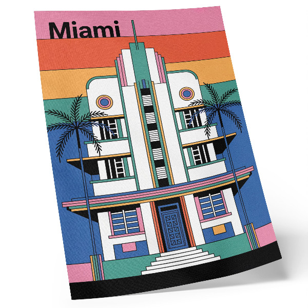 Lienzo decorativo moderno Colores tropicales art déco palmeras energía Miami