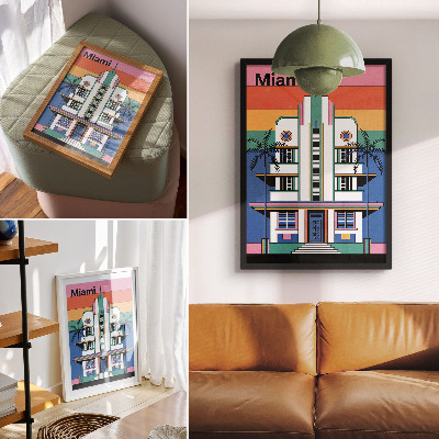 Lienzo decorativo moderno Colores tropicales art déco palmeras energía Miami