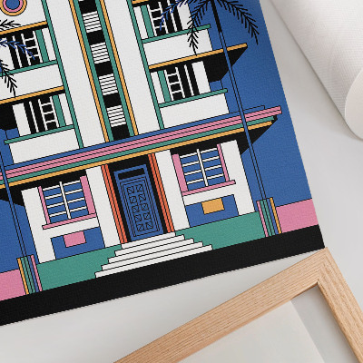 Lienzo decorativo moderno Colores tropicales art déco palmeras energía Miami