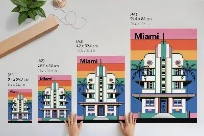 Lienzo decorativo moderno con diseño de palmeras y colores tropicales estilo art déco de Miami