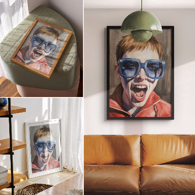 Lámina artística de alta calidad Retrato de una persona con gafas, colores vivos, emociones
