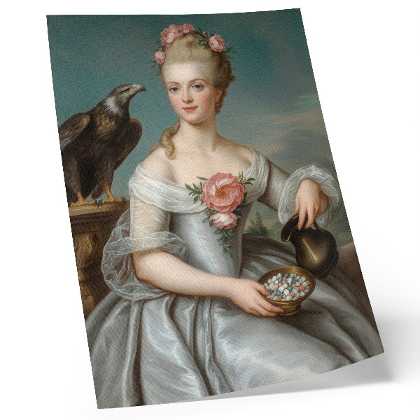 Lienzo decorativo moderno retrato de una mujer con un águila sobre un fondo natural