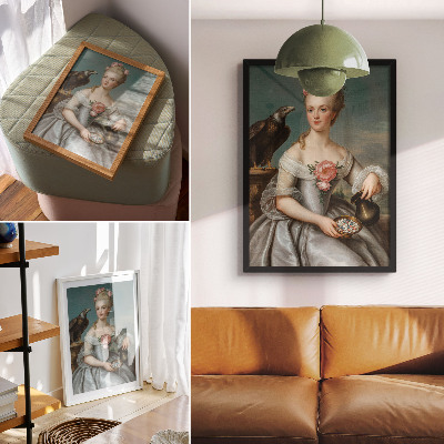 Lienzo decorativo moderno retrato de una mujer con un águila sobre un fondo natural