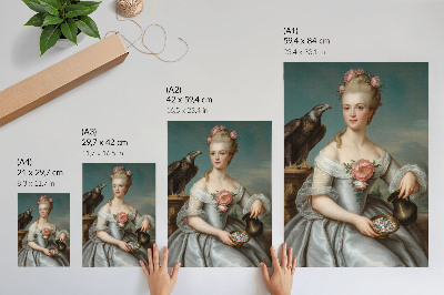 Lienzo decorativo moderno retrato de una mujer con un águila sobre un fondo natural