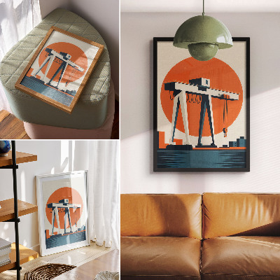 Póster con colores saturados Círculo industrial naranja de grúa retro