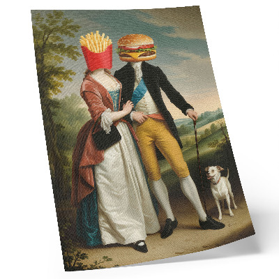 Lámina artística de alta calidad Humor surrealista, cabezas, papas fritas, hamburguesa