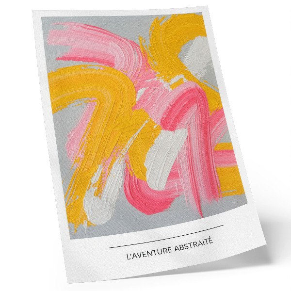 Lienzo decorativo moderno Trazos dinámicos de rosa, amarillo y blanco.