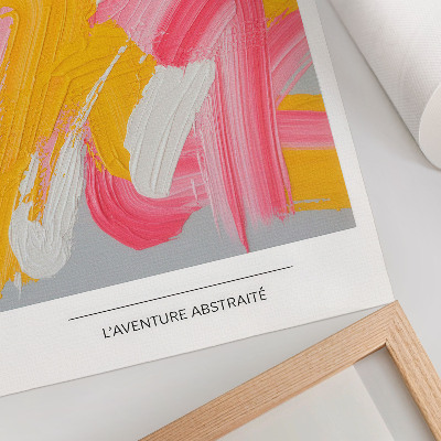 Lienzo decorativo moderno Trazos dinámicos de rosa, amarillo y blanco.