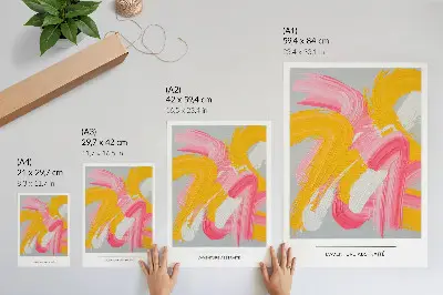 Lienzo decorativo moderno con trazos dinámicos en rosa, amarillo y blanco