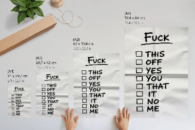 Lámina artística de alta calidad Texto negro sobre fondo blanco con una lista de opciones.