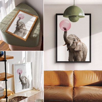 Póster con colores saturados Elefante con burbuja modernidad humor gentileza