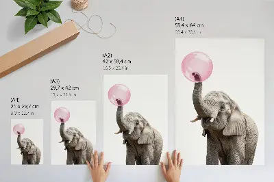 Póster de elefante con burbuja diseño moderno con colores saturados y estilo humorístico