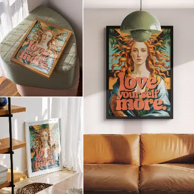 Póster de mujer con letras contrastantes