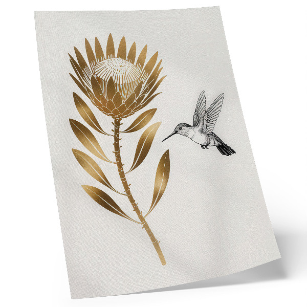 Póster con colores saturados Un motivo de colibrí y flores en un tono moderno.