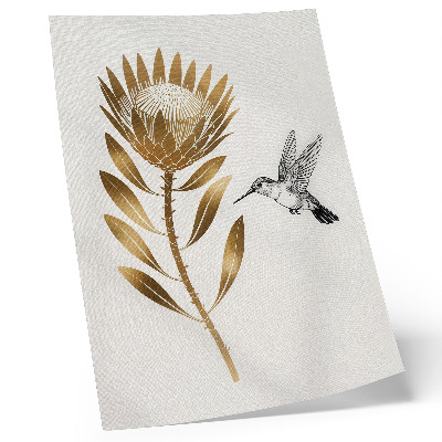 Póster con colores saturados Un motivo de colibrí y flores en un tono moderno.