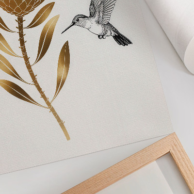 Póster con colores saturados Un motivo de colibrí y flores en un tono moderno.