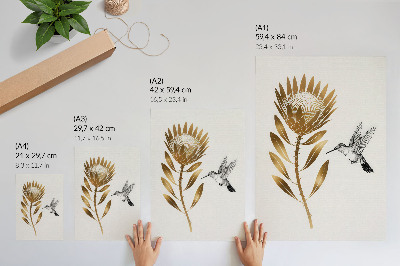 Póster con colores saturados Un motivo de colibrí y flores en un tono moderno.