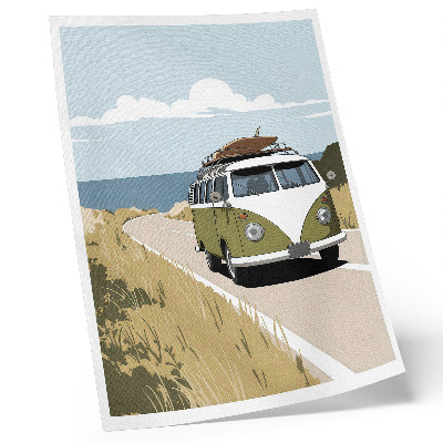 Póster Furgoneta de estilo retro en la carretera costera.