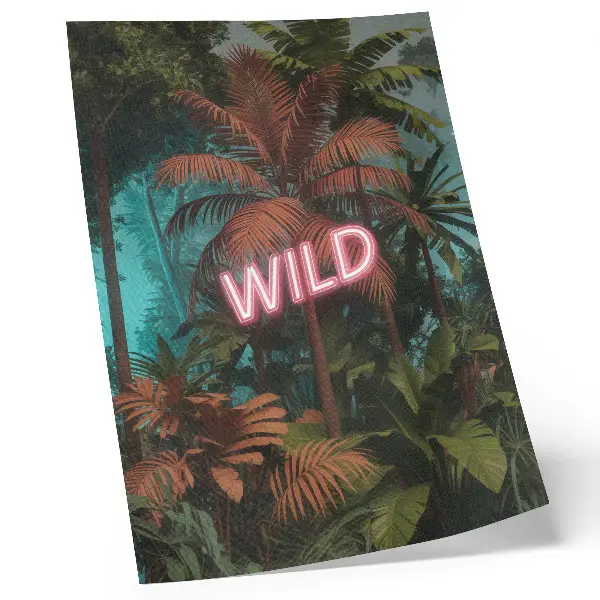 Lámina artística de hojas tropicales con diseño de neón diseño con temática de frescura