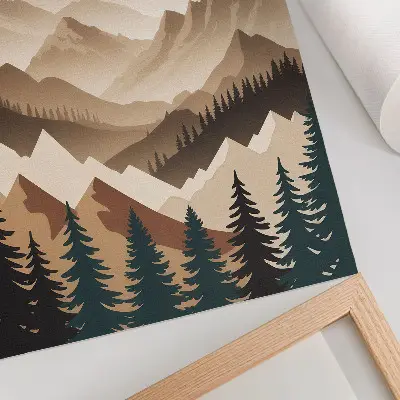 Lámina artística de alta calidad montañas y árboles en armonía con sombras tranquilas
