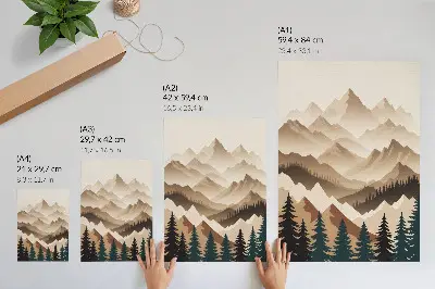Lámina artística de alta calidad montañas y árboles en armonía con sombras tranquilas