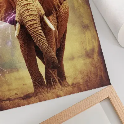 Póster de elefante con escenario dinámico de relámpagos y colores saturados