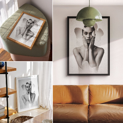 Lienzo decorativo moderno Retrato en blanco y negro con patrones abstractos