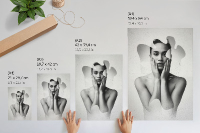 Lienzo decorativo moderno Retrato en blanco y negro con patrones abstractos
