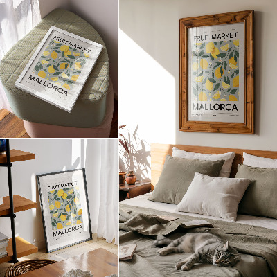 Póster con hojas verde limón diseño con fondo azul de colores saturados sin puntos
