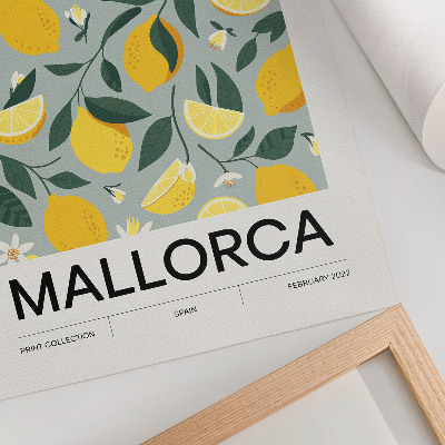 Póster con hojas verde limón diseño con fondo azul de colores saturados sin puntos
