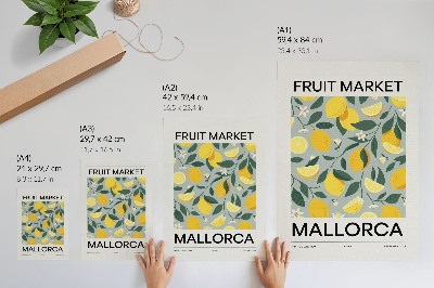Póster con hojas verde limón diseño con fondo azul de colores saturados sin puntos