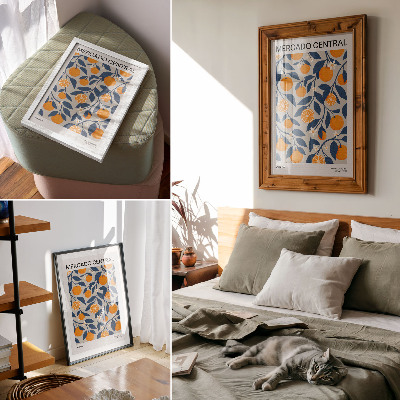 Lienzo decorativo moderno Fondo gris anaranjado hojas oscuras estilo moderno