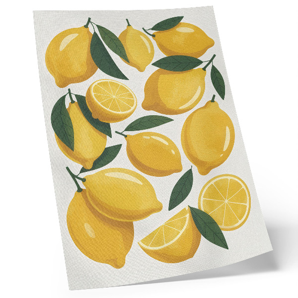 Póster Limones dorados, hojas verdes, fondo brillante, sin movimiento.