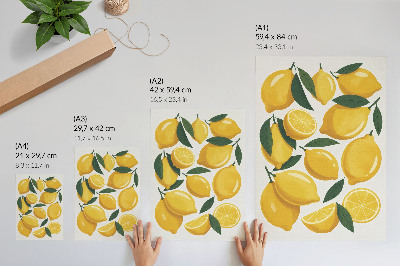 Póster Limones dorados, hojas verdes, fondo brillante, sin movimiento.