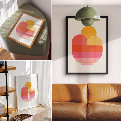 Lámina artística de alta calidad Círculos vibrantes en un cuenco, estilo minimalista.