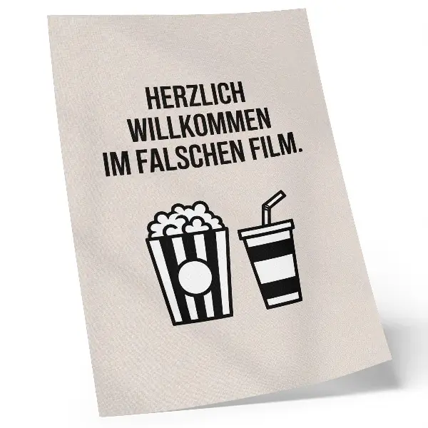 Lienzo decorativo moderno con diseño de iconografía de texto significativa sobre fondo beige inspirado en el cine
